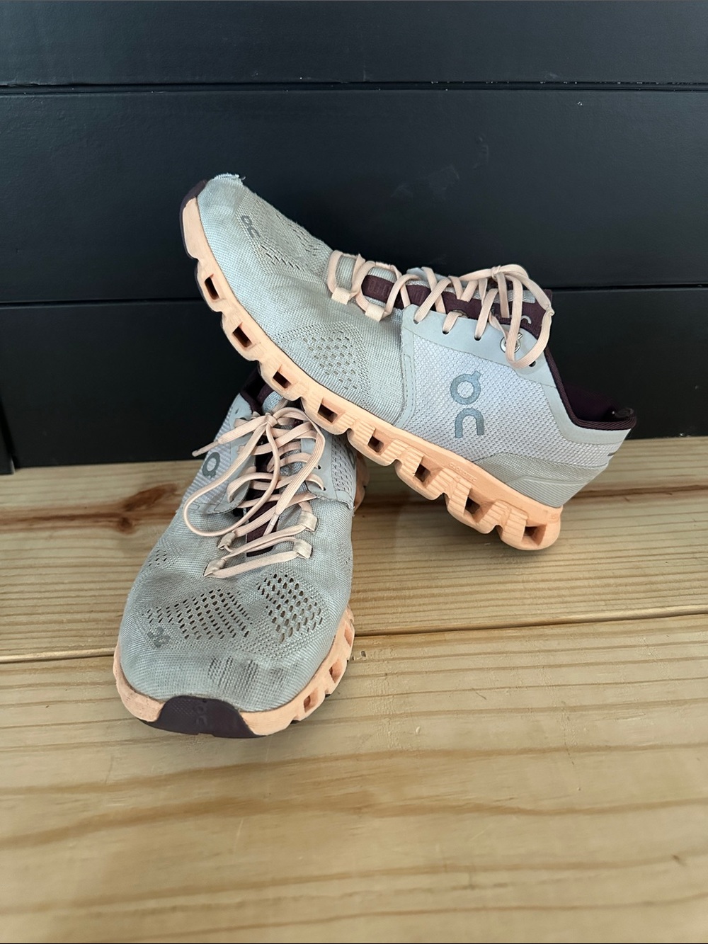On Running Women's Athletic Shoes in Light Gray & Peach